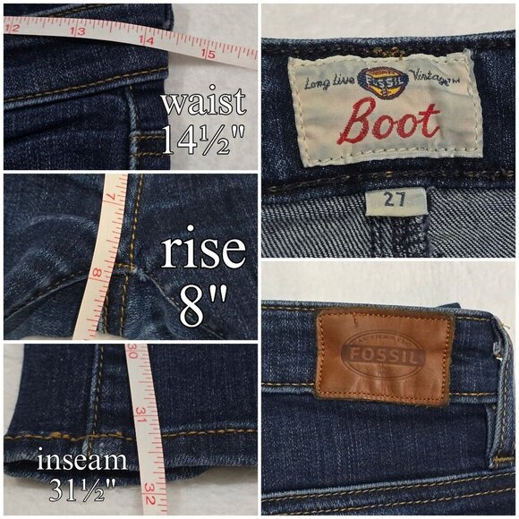 Fossil ✦ Bootcut Jeans ✦ Medium Wash Stretch Denim Classic 5‑Pocket Sz 27 - Picture 8 of 12